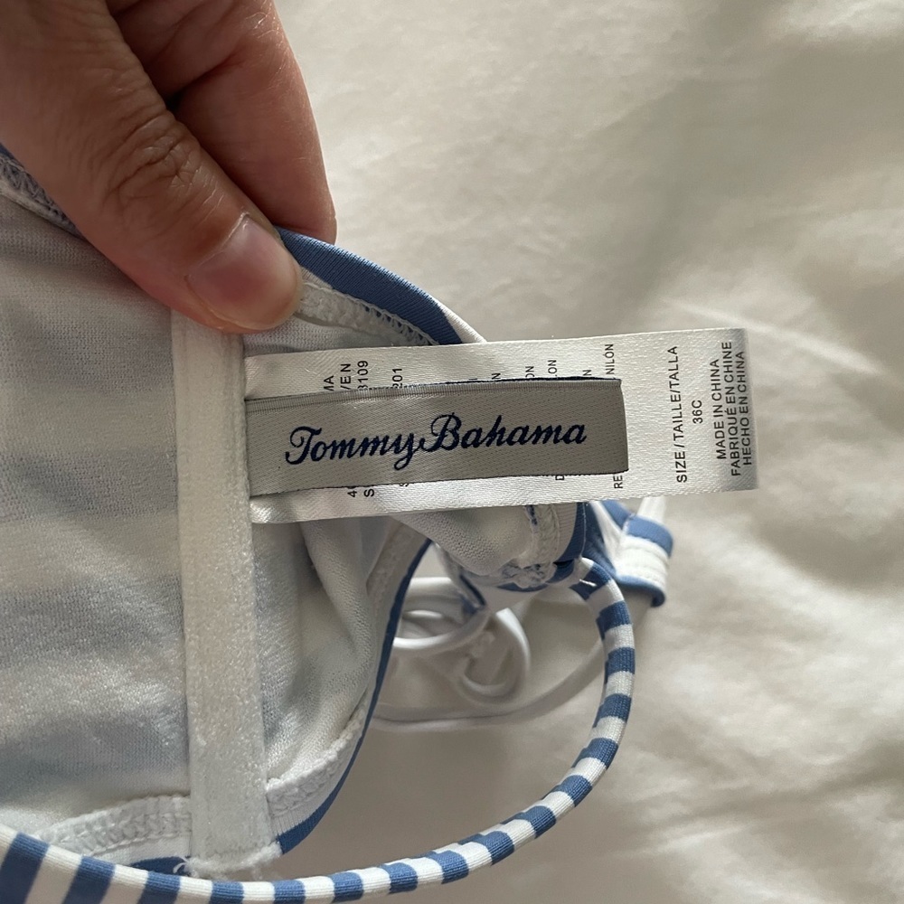 Tommy Bahama Blue Striped Lace Back Bikini Top Size 36C - Picture 7 of 8